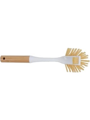 Skygo Çift Taraflı Bambu Saplı Temizlik Fırçası (Beyaz)