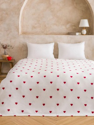 LC Waikiki Kırmızı Kalp Desenli Çift Kişilik Battaniye  (S6)
