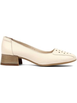 Celal Gültekin Kadın Bej Kısa Kalın Topuklu Deri Ayakkabı