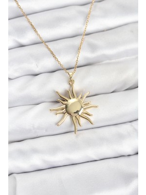 İlkyaz Fashion 316L Çelik Zincir Gold Renk Güneş Model Kadın Kolye ILKYAZB-RSBJTR34