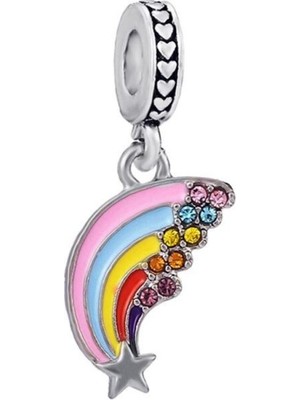 Kumi Bileklik Ve Kolye Için Renkli Gökkuşağı Sallantılı Gümüş Kaplama Charm