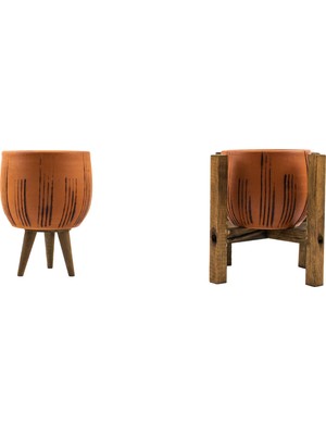 Bitki Tasarımı Ev Dekorasyon Siyah Çizgi Desenli Terakota Toprak Saksı Saksılık Salon Çiçeklik Ikili Set 3 Ayaklı, 4 Ayaklı 12 cm
