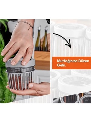 Skygo 3'lü Çevir Aç Kapak Kavanoz Plastik Saklama Kabı Seti, Büyük, Orta, Küçük, 3 Boy (Bej)