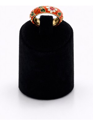 Pangu Çiçek Desenli Mineli Altın Renk Çelik Yüzük