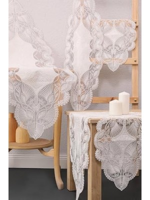 Skygo Favora Avangart Kadife Fransız Güpürlü 5 Parça Salon Takı Ekru