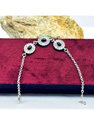 Tesbih Pasajı Oval Model Zirkon ve Oltu Taşı Işçilikli 925 Ayar Gümüş Bileklik