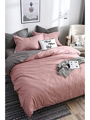 Skygo Tek Kişilik Çift Taraflı Nevresim Takımı - Lastikli Çarşaflı -Pudra/gri