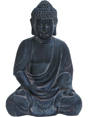 Skygo Büyük Beyaz Yıkanmış Siyah Kil Buda Heykeli Masa Dekoru, 8" x 12"