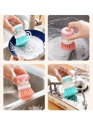 Skygo 3’lü Sabunluklu Avuç Içi Bulaşık Fırçası – Doldurulabilir Sabun Hazneli, Ergonomik Silikon Saplı, Yapışmaz Yüzey Dostu, Tencere ve Tabak Temizliği Için Dayanıklı Naylon Filament, Asorti Renkli, 9x7 cm