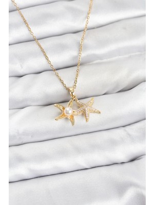 Tua Moda 316L Çelik Zincir Gold Renk Deniz Yıldızı Model Zirkon Taşlı Kadın Kolye
