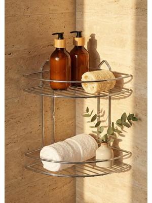 Hometarz Iki Katlı Banyo Köşeliği - Krom Banyo Rafı - Düzenleyici