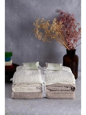 Skygo Pamuk 6 Parça Havlu Hamam Seti (Bej Krem)
