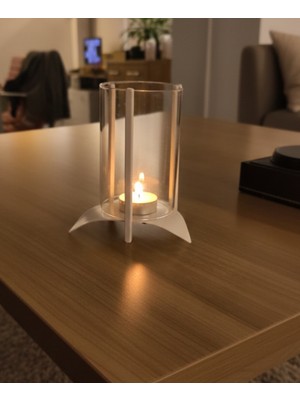 Artepieza Modern Beyaz Metal Cam Şamdan Dekoratif Mumluk- Silindir Cam Şamdan Hediyelik Mumluk 10*13 cm