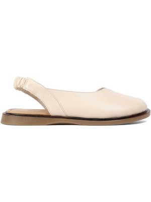 Celal Gültekin Kadın Bej Bilekten Lastikli Deri Sandalet