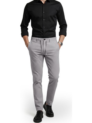 Deepsea Erkek Taş Likralı Gofre Kumaş Beli Lastikli Ipli Slim Fit Günlük Pantolon 2600650