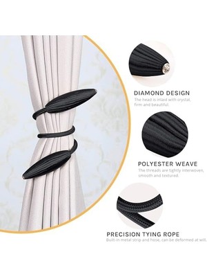 Skygo Perde Bağları, 2'li Paket Perde Klipsi, Dekoratif Pencere Perdesi Bağları, Avrupa Tarzı Modelleme Perde Tutucuları, Ev ve Ofis Kullanımı Için (Siyah)