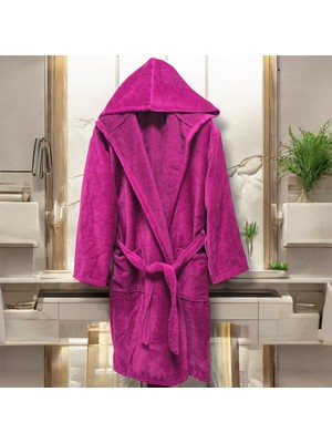 MySoft Home Kadife Kapüşonlu  Bornoz %100 Pamuk
