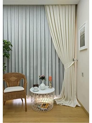 Skygo Ekru Düz Renk Fon Perde, Pilesiz Düz Dikim, Tek Kanat 80 x 250 cm