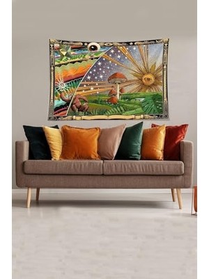 Skygo Pelangi Sarı-Yeşil Mushroom Mantar Desenli Leke Tutmaz Kadife Kumaş Duvar Örtüsü Duvar Halısı Tapestry, Sarı-Yeşil 70 x 100, 8594373701001