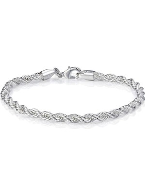 Kumi 925 Ayar Burgu Örgü 3mm Zincir Gümüş Kaplama Bileklik