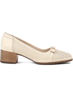 Celal Gültekin Kadın Bej Kısa Kalın Topuklu Deri Ayakkabı