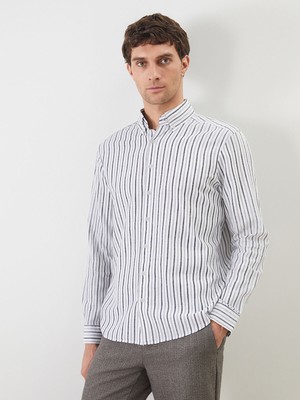 Lc Waikiki Yeni Sezon Regular Fit Uzun Kollu Çizgili Keten Karışımlı Erkek Gömlek