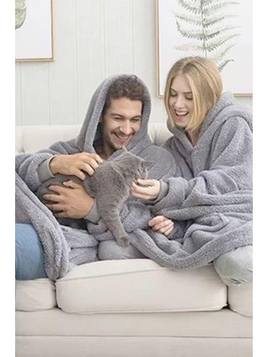 Skygo Kapşonlu Giyilebilir Tv Battaniyesi Over Size 85 x 85 Gri