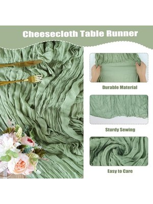 Skygo Yemek Masası Örtüsü, 35" x 118" Peynir Bezi Masa Şeridi, Yeşil Gazlı Kumaş, Adaçayı Yeşili, Catering Etkinlikleri, Akşam Yemek Partileri, Düğün Dekorasyonları Için