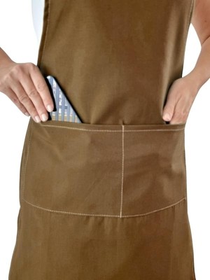 Skygo Mutfak Önlüğü Su Geçirmez Şef Önlüğü 2 Geniş Cepli Barista Önlüğü Kahverengi