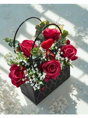 Ahfa Natural Craft Kırmızı Yapay Güller Sevgililer Günü Özel Çantalı Hediye