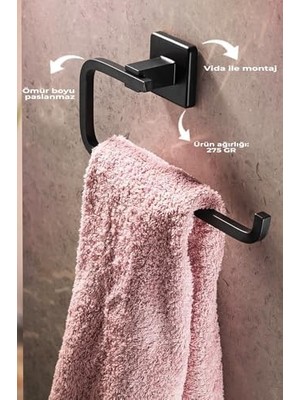 Skygo Ömür Boyu Paslanmaz Solo Havluluk ve Havlu Askılığı Siyah D-009