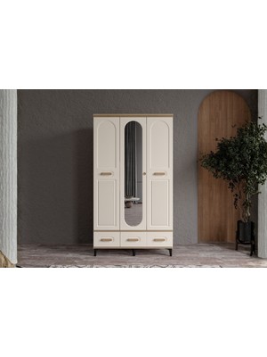 Doressa Hima Walnut 3 Kapılı Aynalı Gardırop