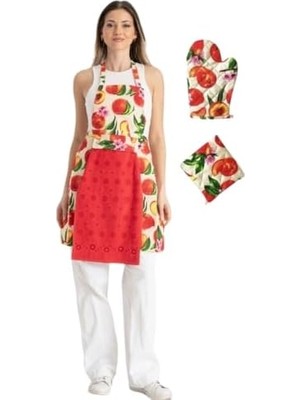 Skygo Enoteks Havlulu Mutfak Önlüğü Fırın Eldiveni ve Tutacak Kırmızı