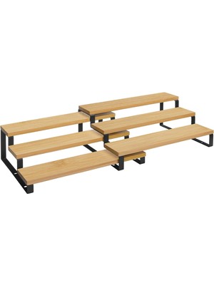 Skygo Baharat Rafları, Mutfak Rafları, Ayaklı, Mutfak Düzenleyici, 2'li Set, Bambu, Her Biri 3 Raflı, Uzatılabilir, Istiflenebilir, Kiler, Tezgah, Mutfak Dolabı, Natürel-Siyah KCS016N01