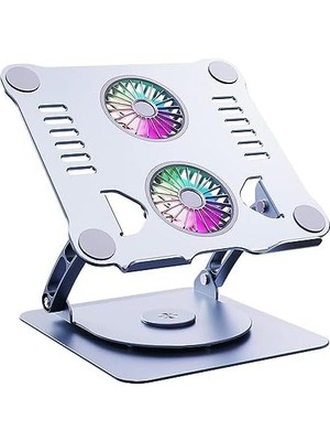 Skygo Metal Laptop Standı 360 Derece Dönebilir Rgb Çift Fanlı Premium Serisi Notebook Tutucu Alüminyum Yükseltici 11-17 Inç