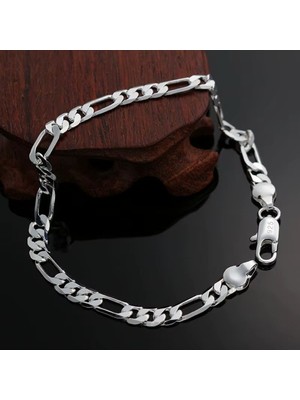 Kumi Erkek Kadın Unisex Figaro 6mm Gümüş Kaplama Zincir Bileklik Künye Hediyelik