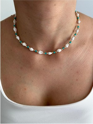 Hercy Deniz Kabuğu Kolye | Kristal Boncuklu Deniz Kabuğu Kolye | Beyaz Kolye | Yazlık Kolye