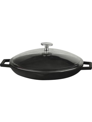 Skygo Döküm Kızartma Tavası 30 Cm, Siyah, Cam Kapaklı