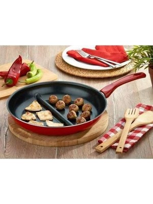 Skygo Redio 30 cm Cingöz Çift Bölmeli Tava, Kırmızı