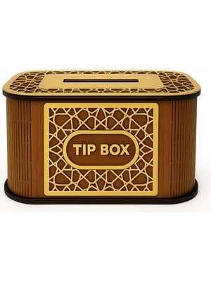 Kumi Kilitli Ahşap Bahşiş Kutusu Tip Box Aynalı Gold Pleksi Kaplamalı Dekoratif Kumbara