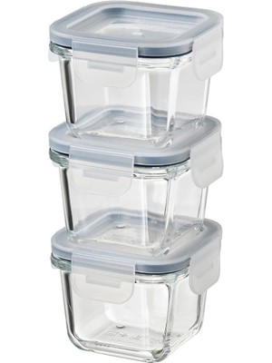 Skygo 3 Adet Cam Saklama Kabı Seti 180 Ml, Kare-Vakumlu Mini Kaplar