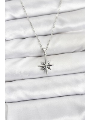 Marsilyan 316L Çelik Zincir Gümüş Renk Kutup Yıldızı Model Kadın Kolye