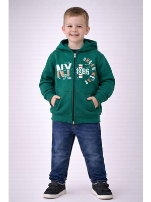 love 3 Iplik Şardonlu Fermuarlı Kapşonlu Baskılı Ceket