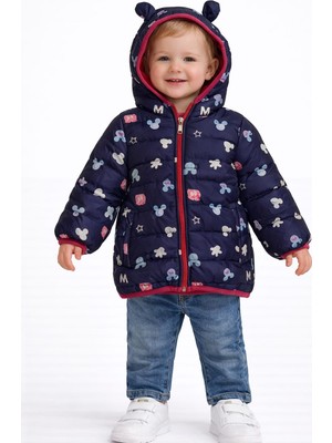 love Içi Peluş Kapşonlu  Fermuarlı Desenli Kız Çocuk Montu