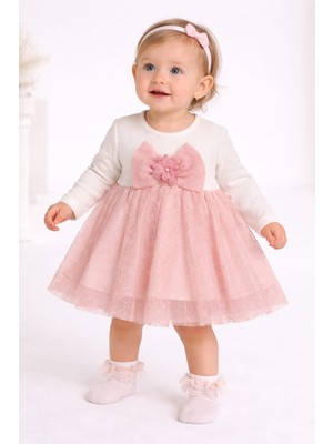 love Tüllü Kurdeleli Pembe Renk Kız Bebek Elbise