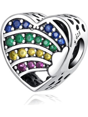 Kumi 925 Ayar Gümüş Renkli Kalp Bileklik Uyumlu Charm
