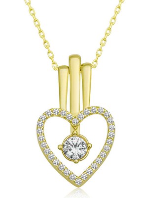 Skygo 925 Ayar Gümüş Kalpli Tek Taş Kadın Gümüş Kolye