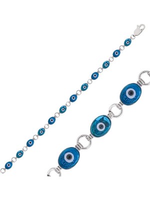 Skygo 925 Ayar Gümüş Oval Nazar Bileklik