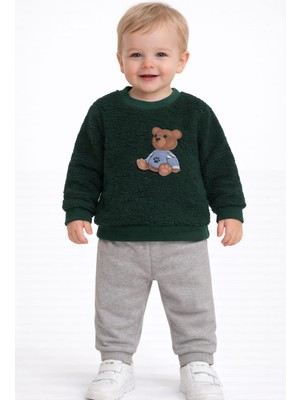 love Üstü Peluş Ayıcık Detaylı Alt 3 Iplik Şardonlu Erkek Takım