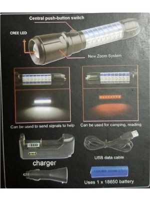 Skygo Gold Silver GS-9880 Zoomlu Şarjlı Işıldak El Feneri